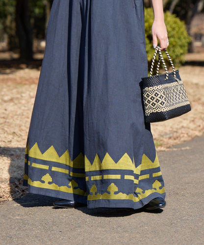 Aguni 綿麻裾刺繡揹帶褲