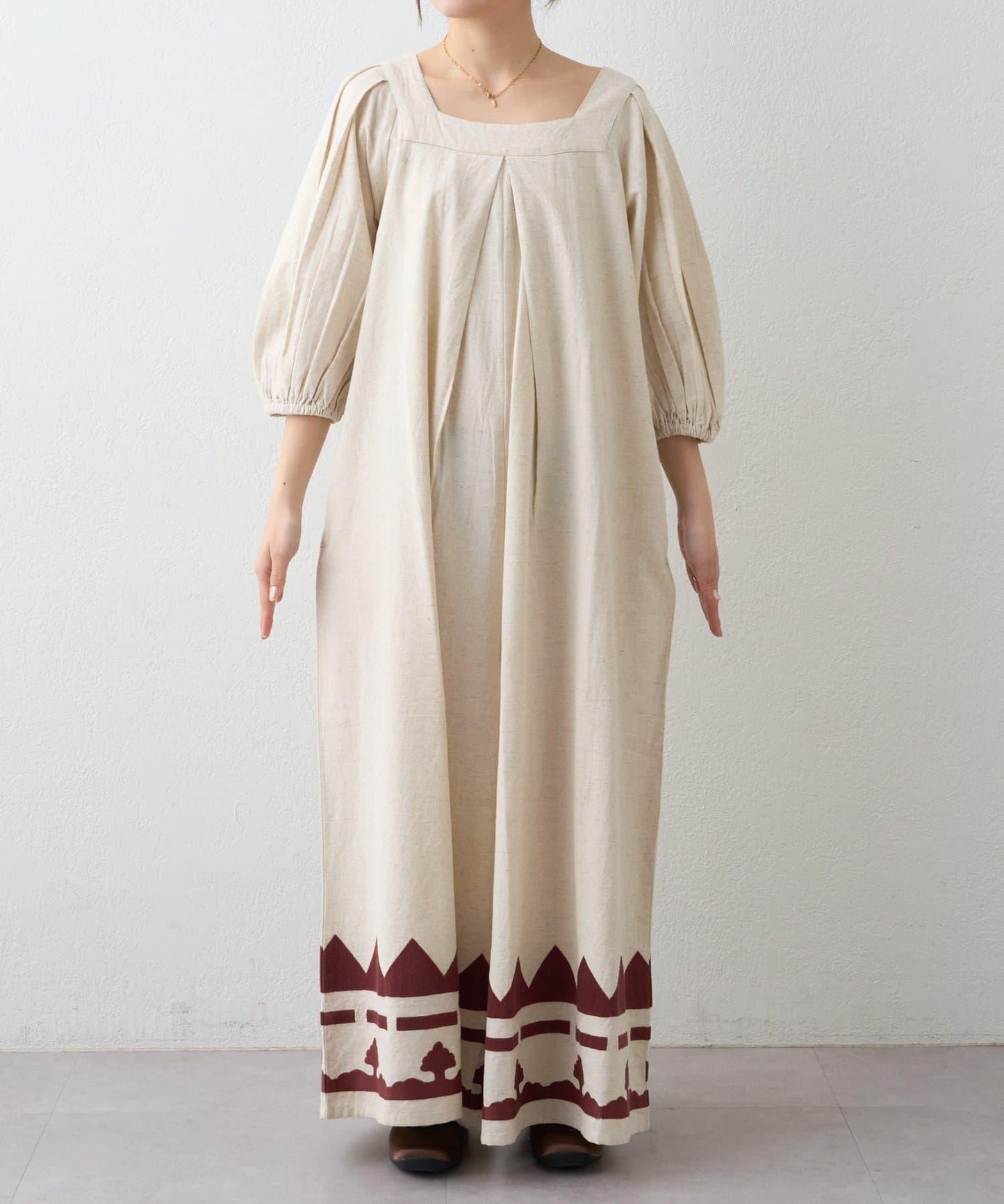 Aguni 綿麻裾刺繡揹帶褲