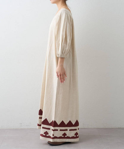 Aguni 綿麻裾刺繡揹帶褲