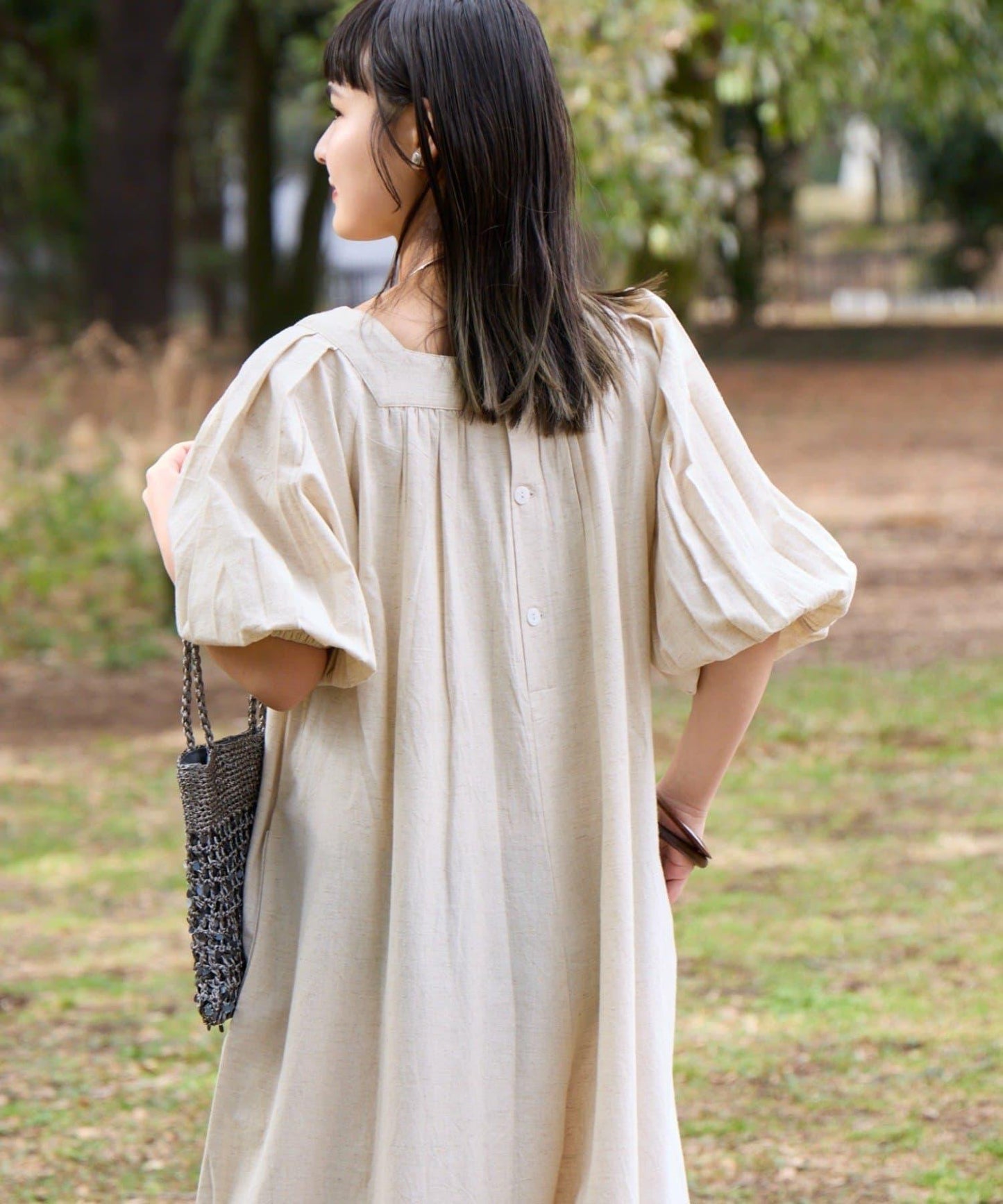 Aguni 綿麻裾刺繡揹帶褲