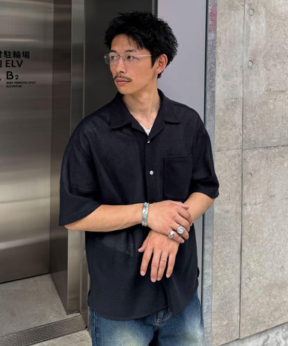 五分袖網眼襯衫