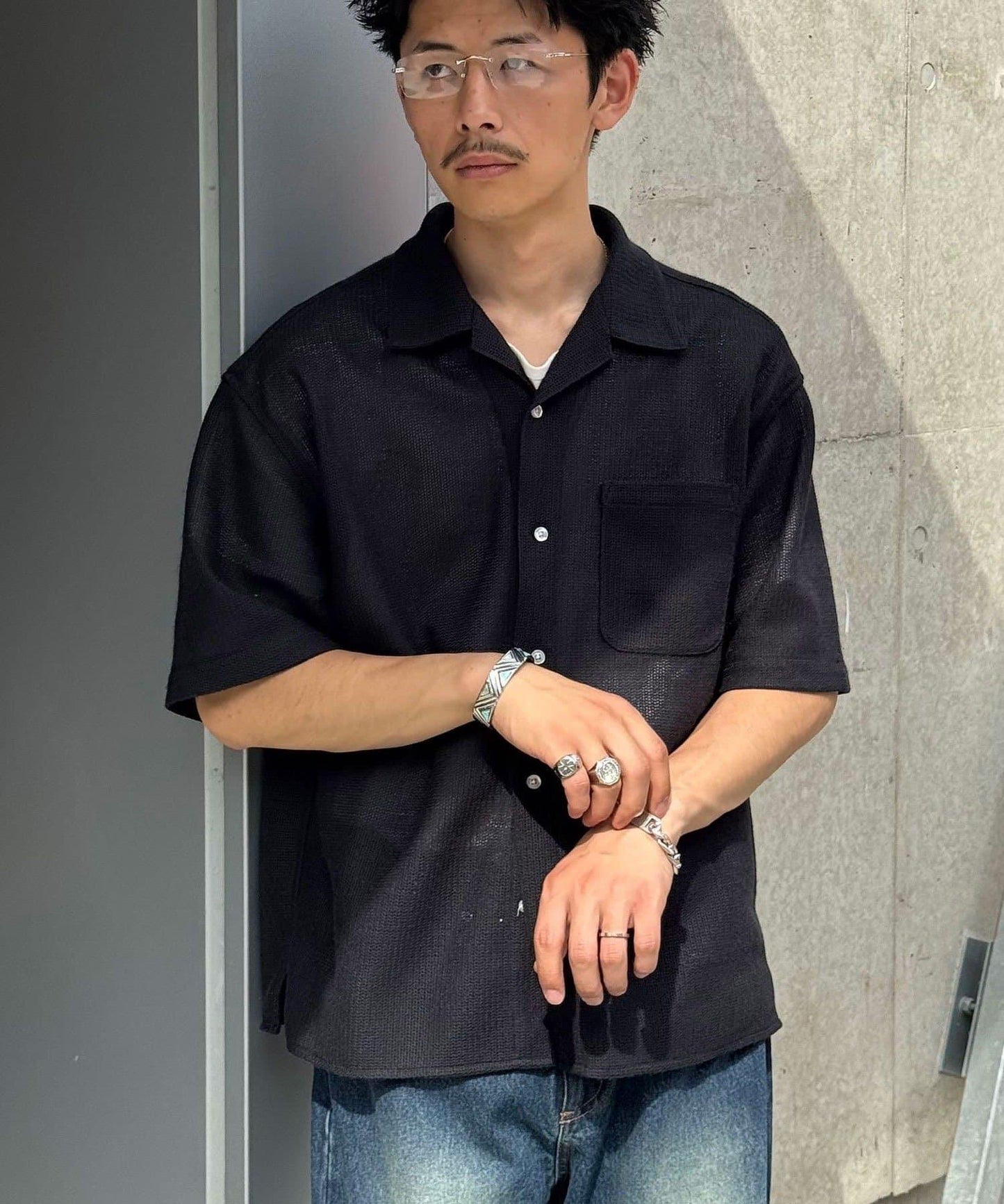 五分袖網眼襯衫