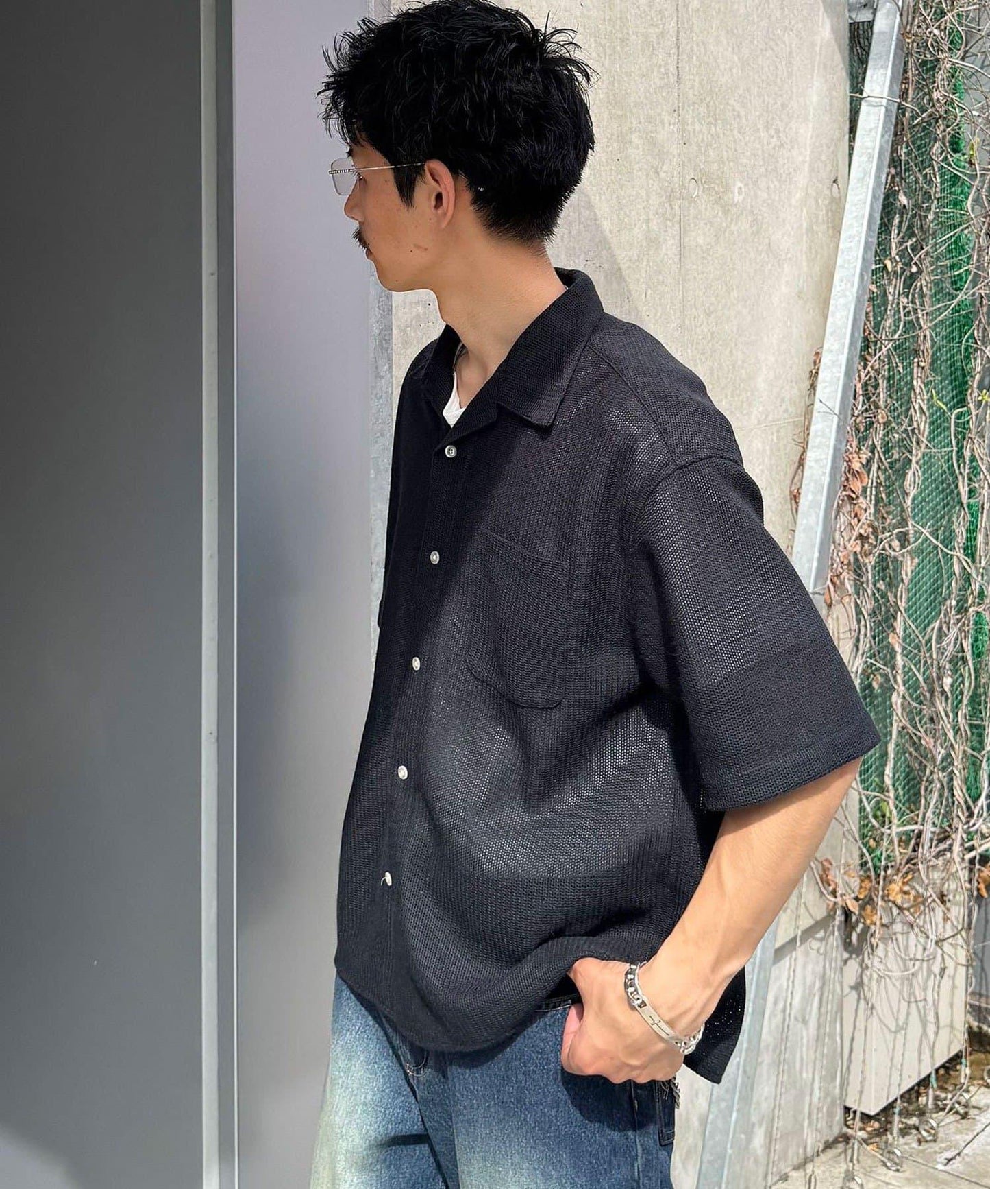 五分袖網眼襯衫
