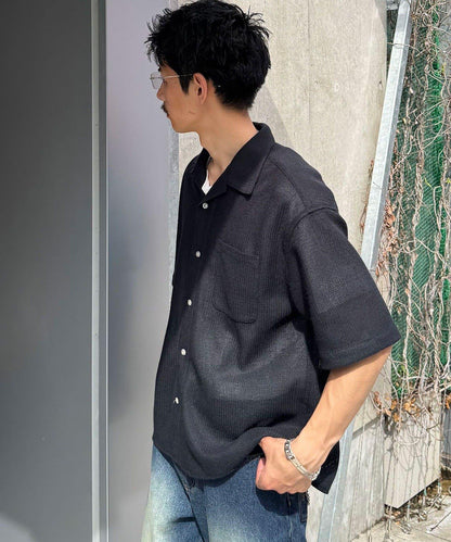 五分袖網眼襯衫