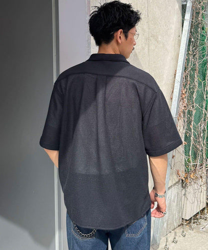五分袖網眼襯衫
