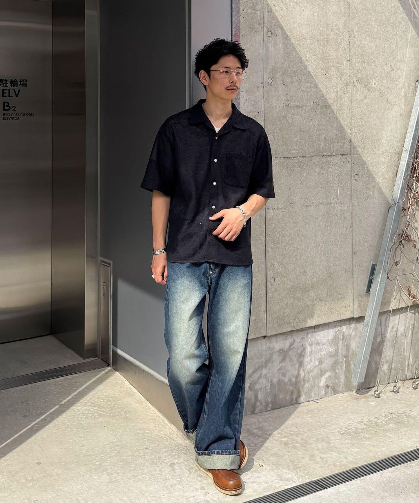五分袖網眼襯衫