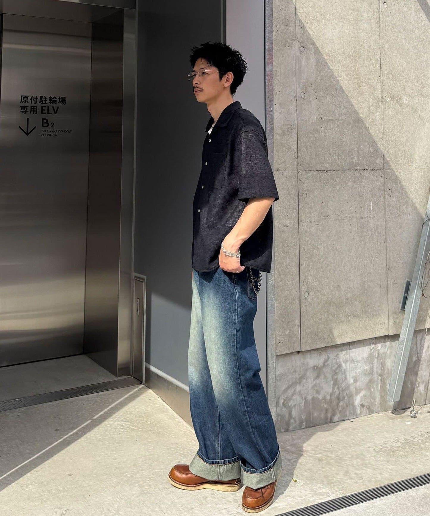 五分袖網眼襯衫