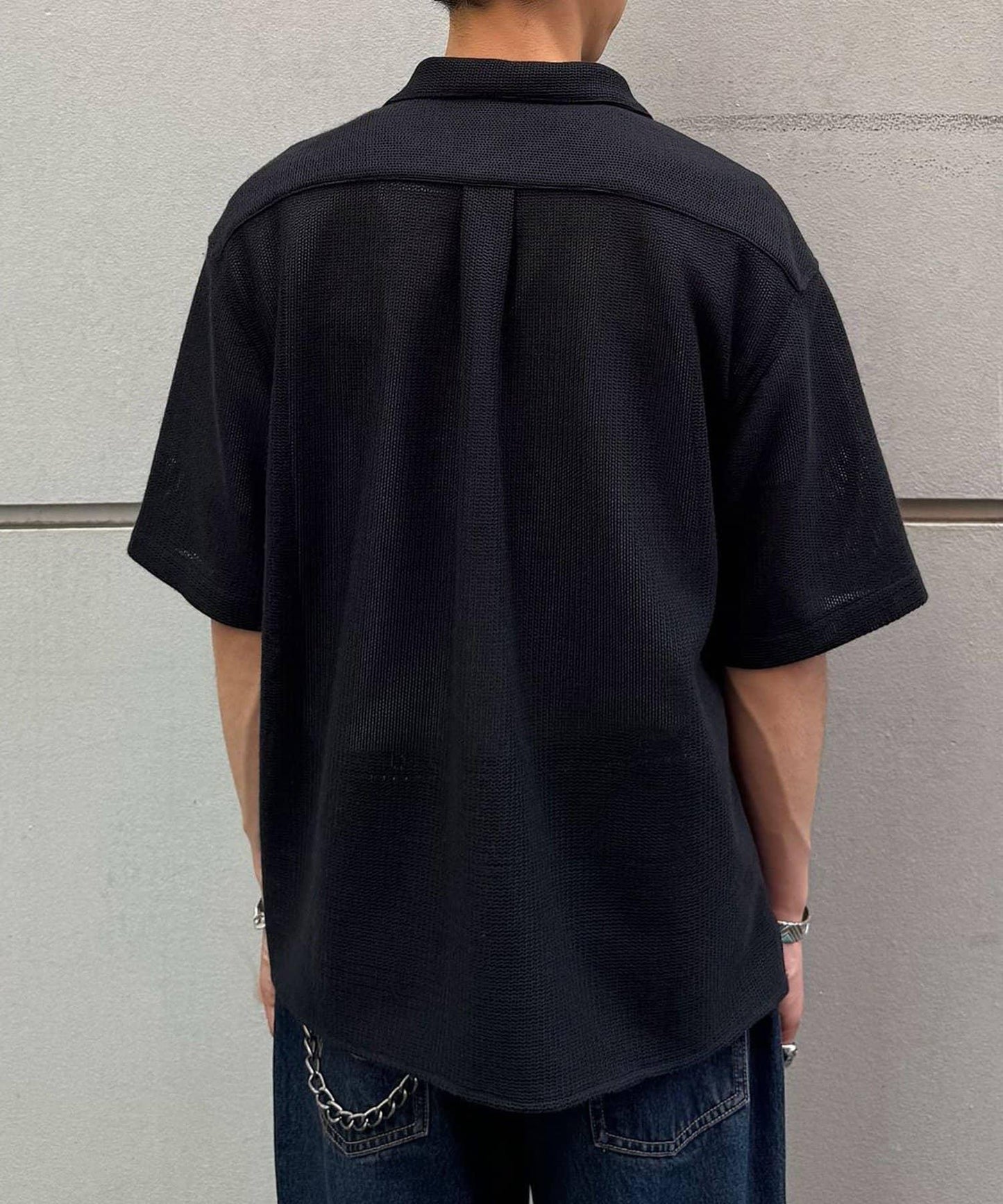 五分袖網眼襯衫