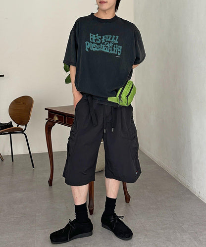 尼龍鬆緊工裝休閒短褲