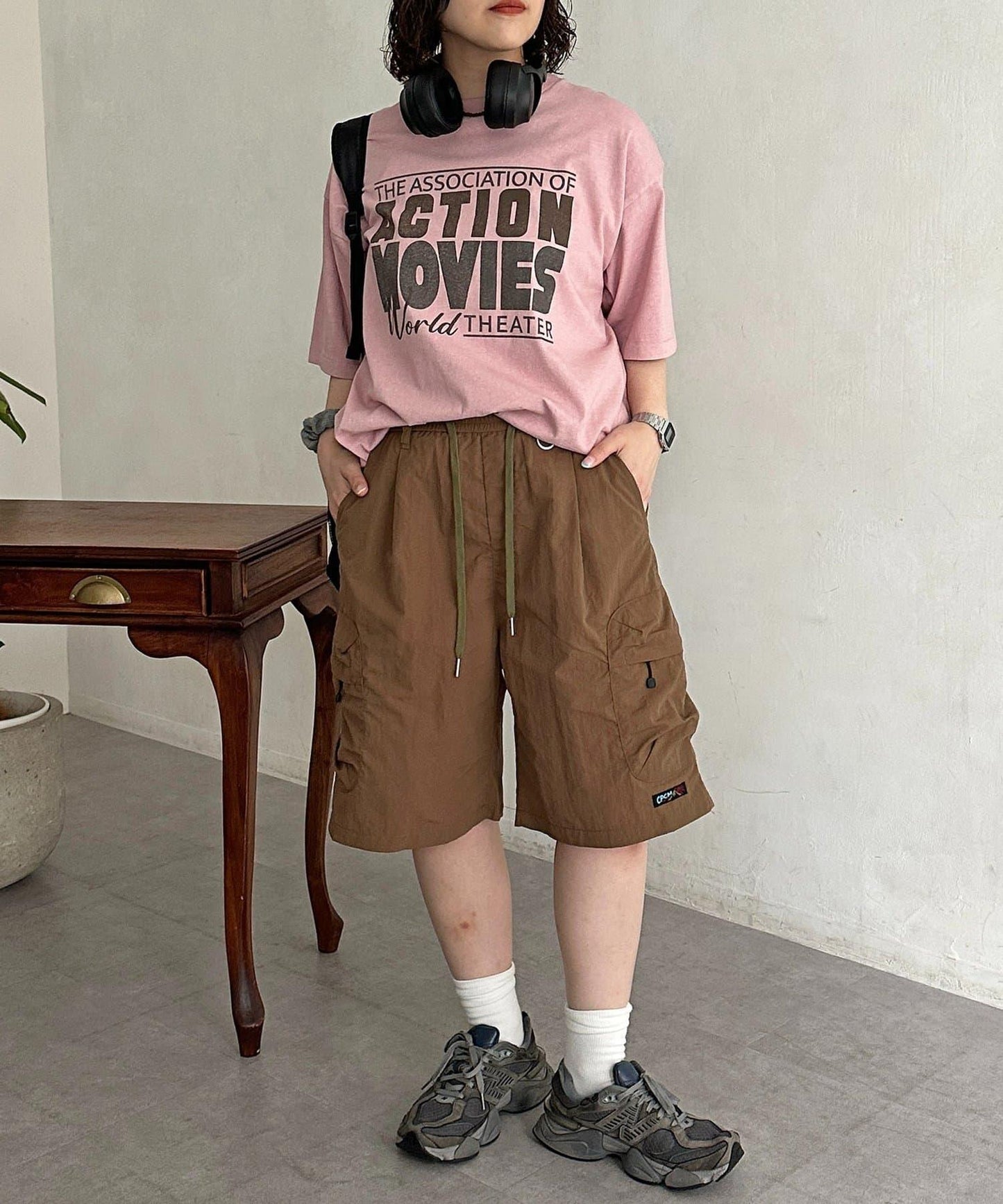 尼龍鬆緊工裝休閒短褲