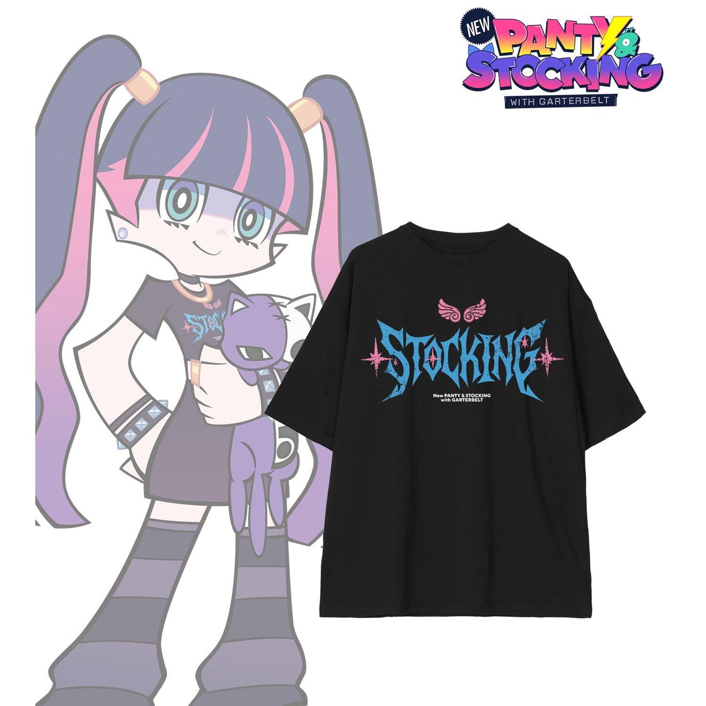 New PANTY ＆ STOCKING with GARTERBELT（吊襪帶天使） 描き下ろし 第二版 ストッキング T恤 BIGシルエット B款 M