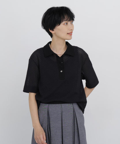葉子格紋蕾絲 Polo領T恤