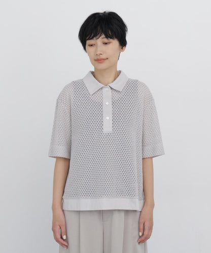 葉子格紋蕾絲 Polo領T恤