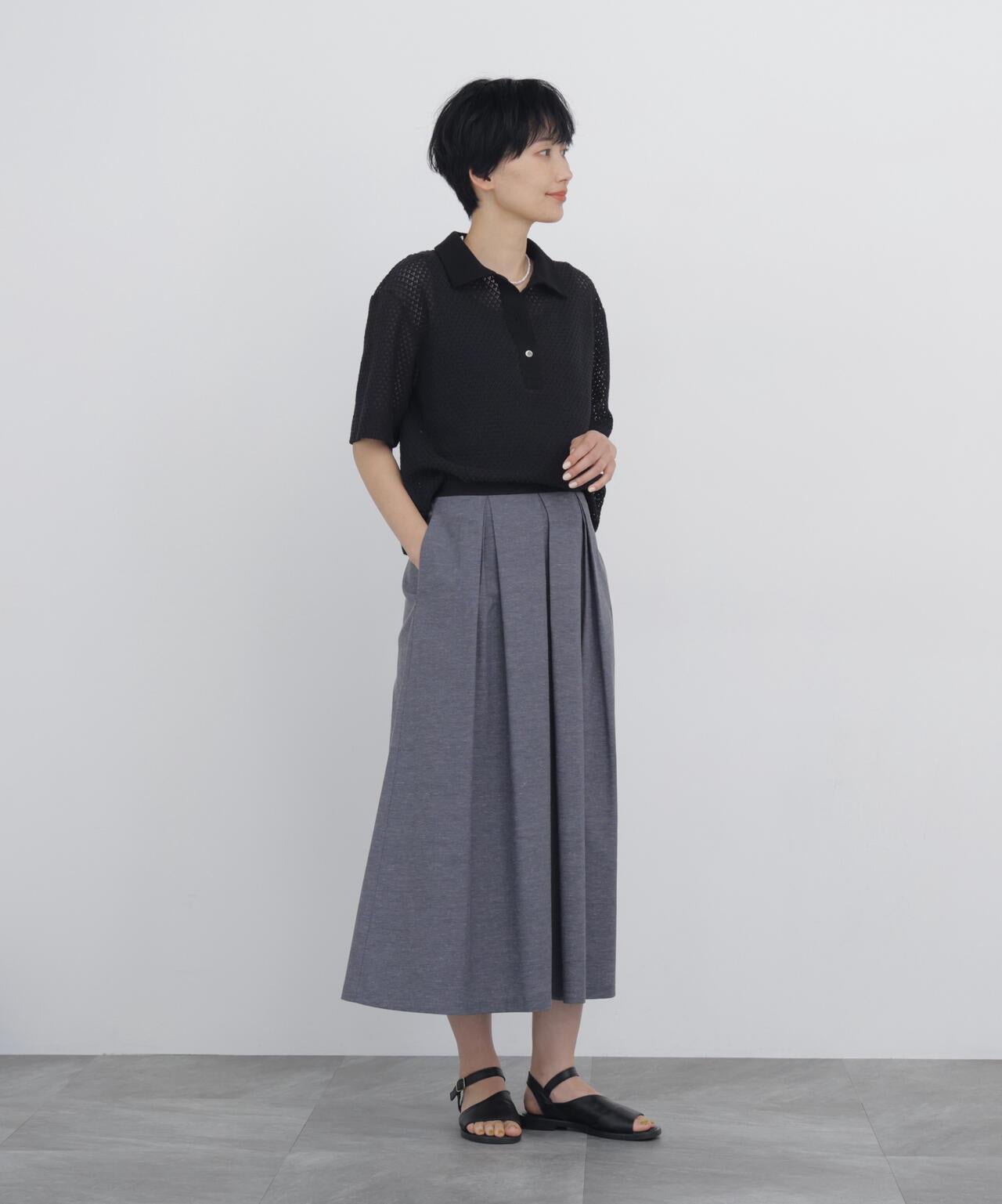 葉子格紋蕾絲 Polo領T恤