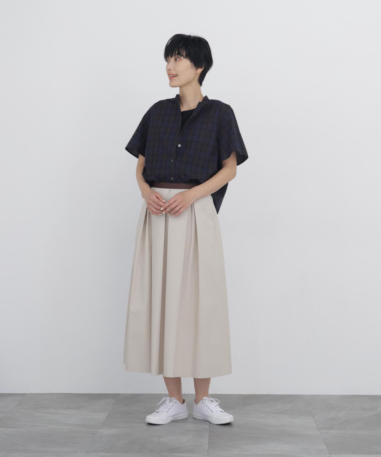 棉麻混紡打褶半身裙