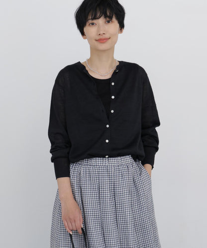 苧麻細針圓領針織開衫
