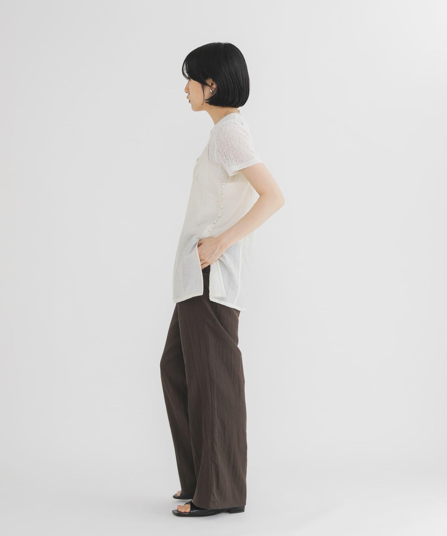 平口微喇 鬆緊 休閒褲
