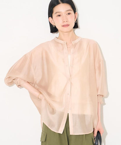 立領透紗襯衫