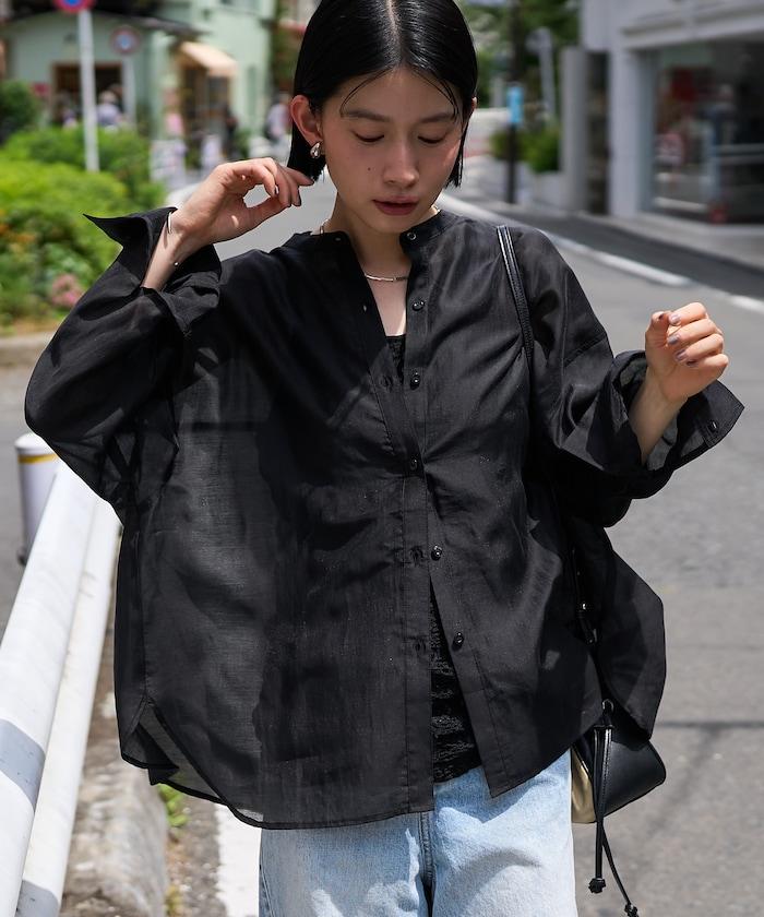 立領透紗襯衫