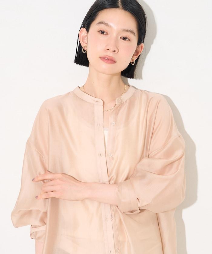立領透紗襯衫