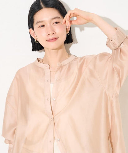 立領透紗襯衫