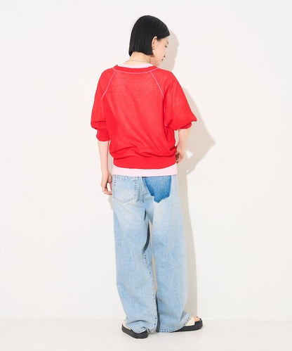 輕薄透視 V領 五分袖 開衫