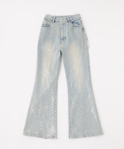 鏈條裝飾閃亮喇叭牛仔褲