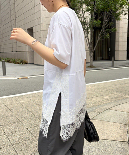 下襬蕾絲拼接 針織上衣
