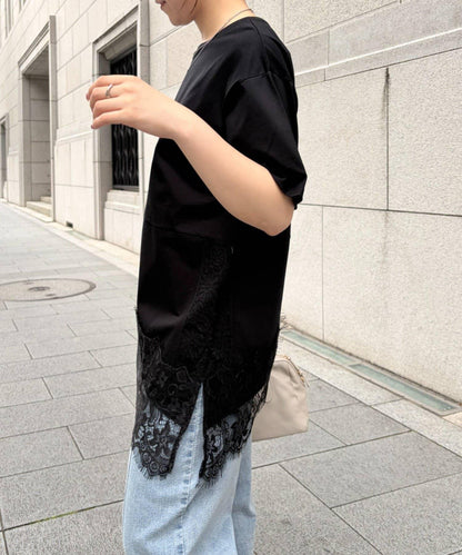 下襬蕾絲拼接 針織上衣