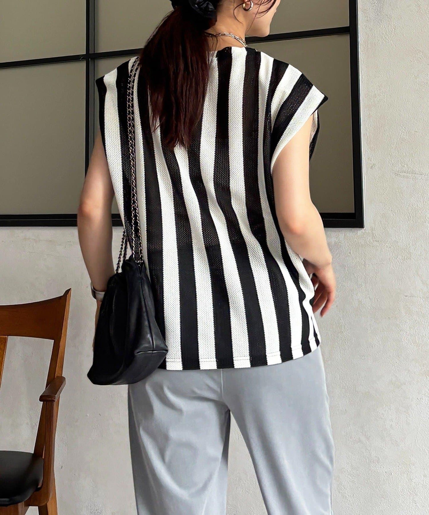 條紋編織紋針織上衣
