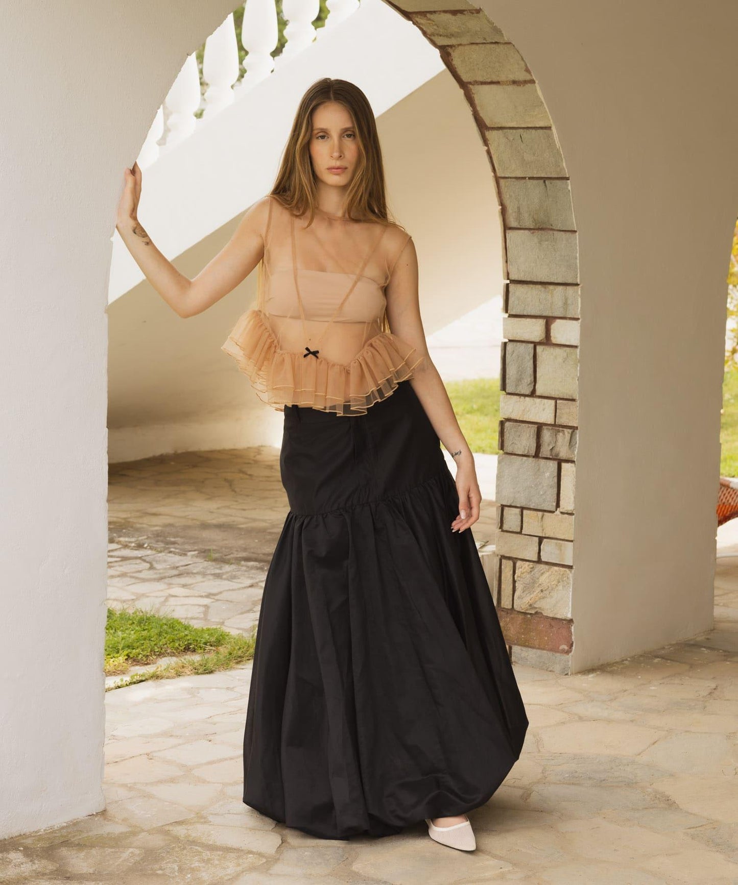 ESTHE TULLE PEPLUM RUFFLE TOP 荷葉邊上衣