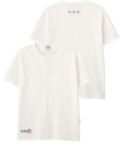 MINI WAFFLE HENRY NECK T-SHIRT U.S.N. 華夫格亨利領T恤