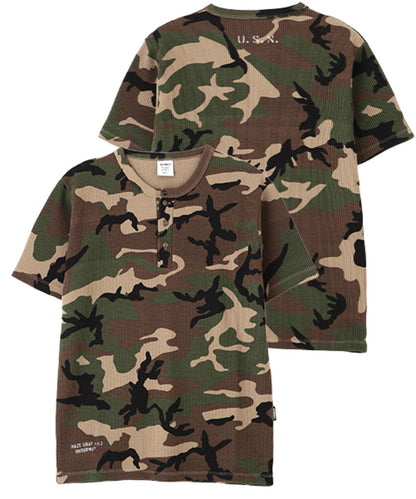 MINI WAFFLE HENRY NECK T-SHIRT U.S.N. 華夫格亨利領T恤