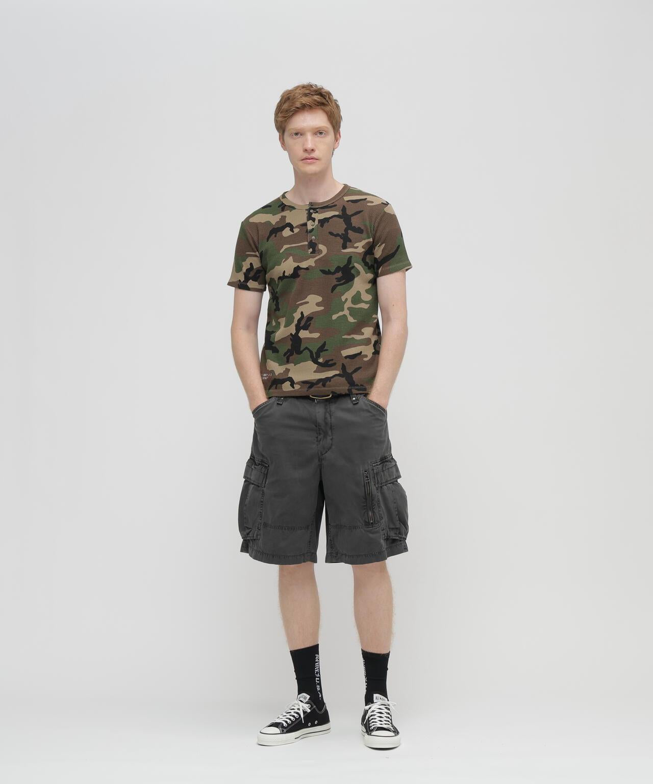 MINI WAFFLE HENRY NECK T-SHIRT U.S.N. 華夫格亨利領T恤
