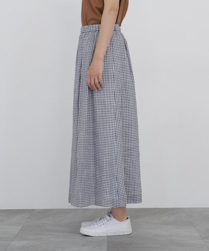 苧麻格紋箱褶半身裙
