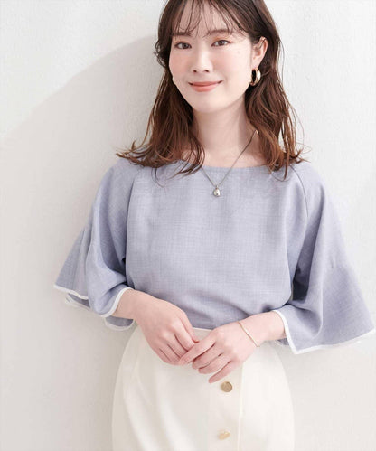 亞麻感混紡 荷葉袖 女式襯衫