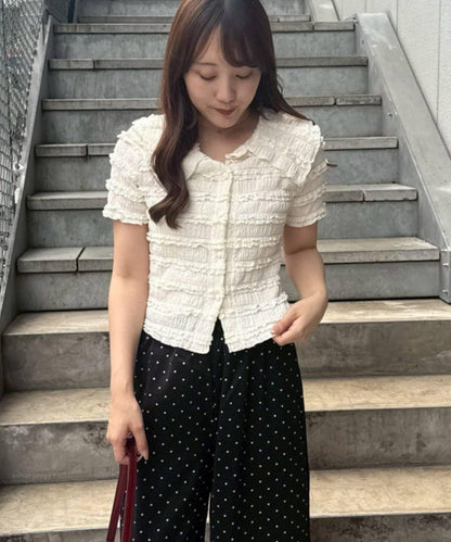 分層蕾絲大領設計 針織開衫