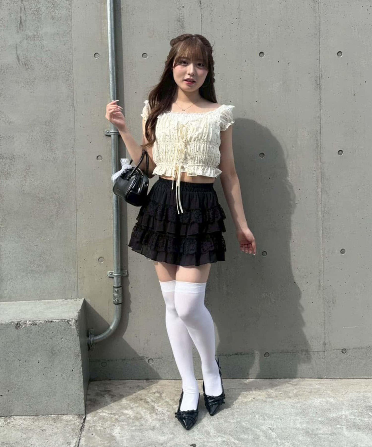 褶皺拼接設計襯衫