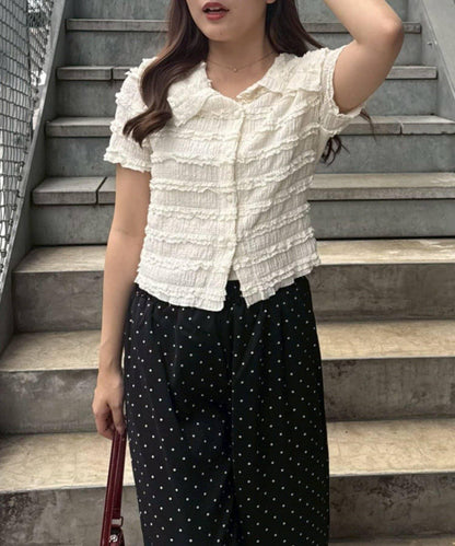 分層蕾絲大領設計 針織開衫