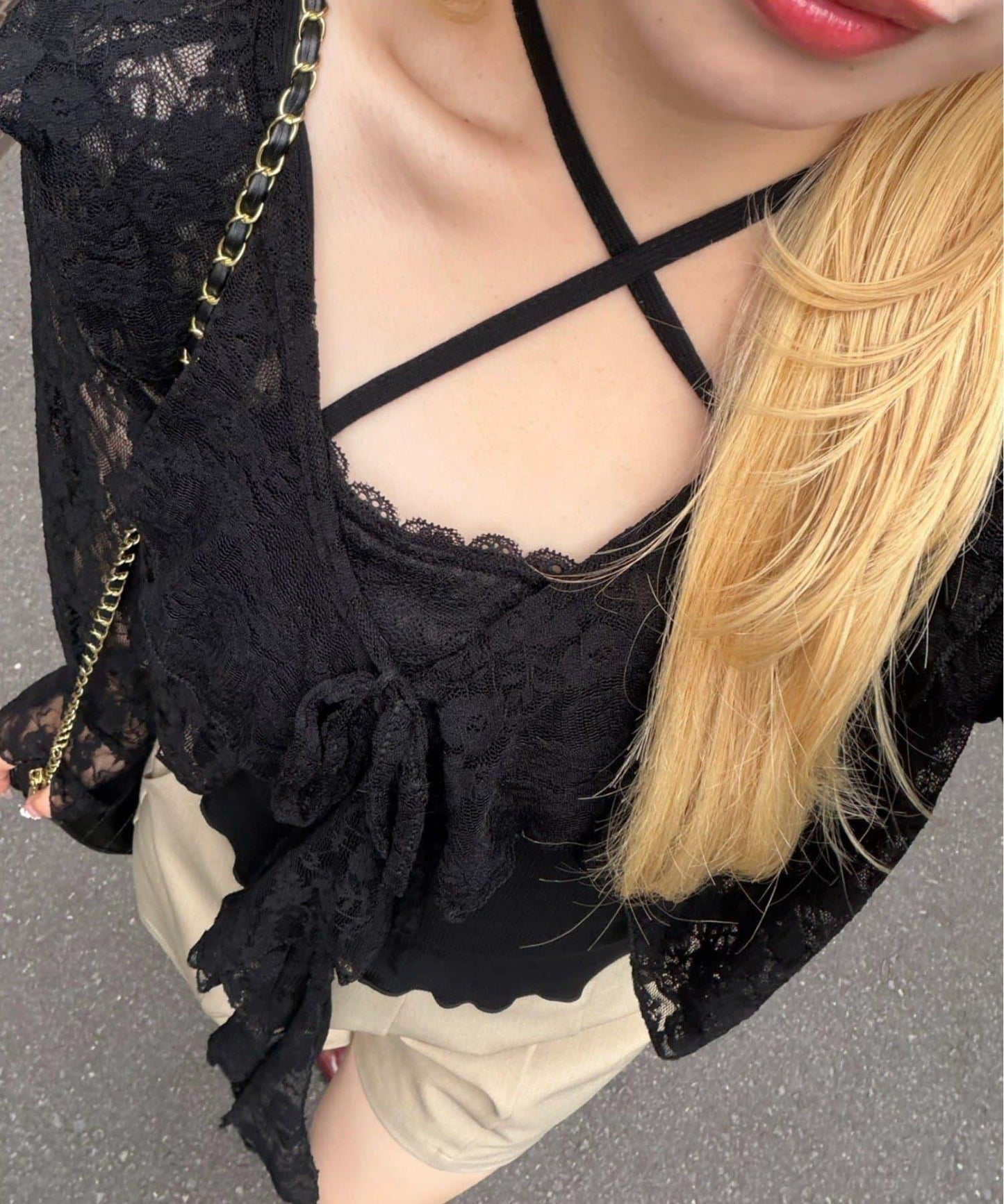 荷葉蕾絲 小披肩式 針織開衫