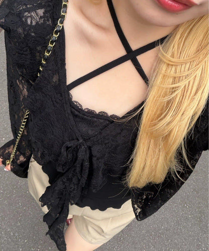 荷葉蕾絲 小披肩式 針織開衫