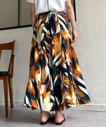 大圖案 闊腿 裙褲
