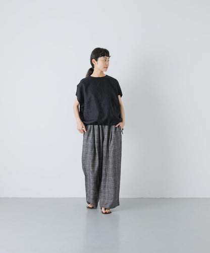 亞麻格紋休閒褲