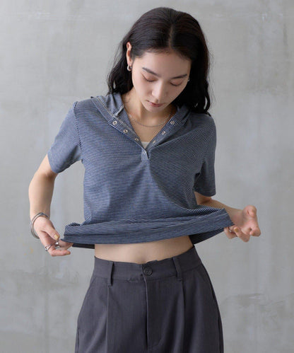 條紋連帽短袖上衣（網絡）