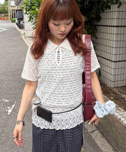 蕾絲Polo短袖上衣