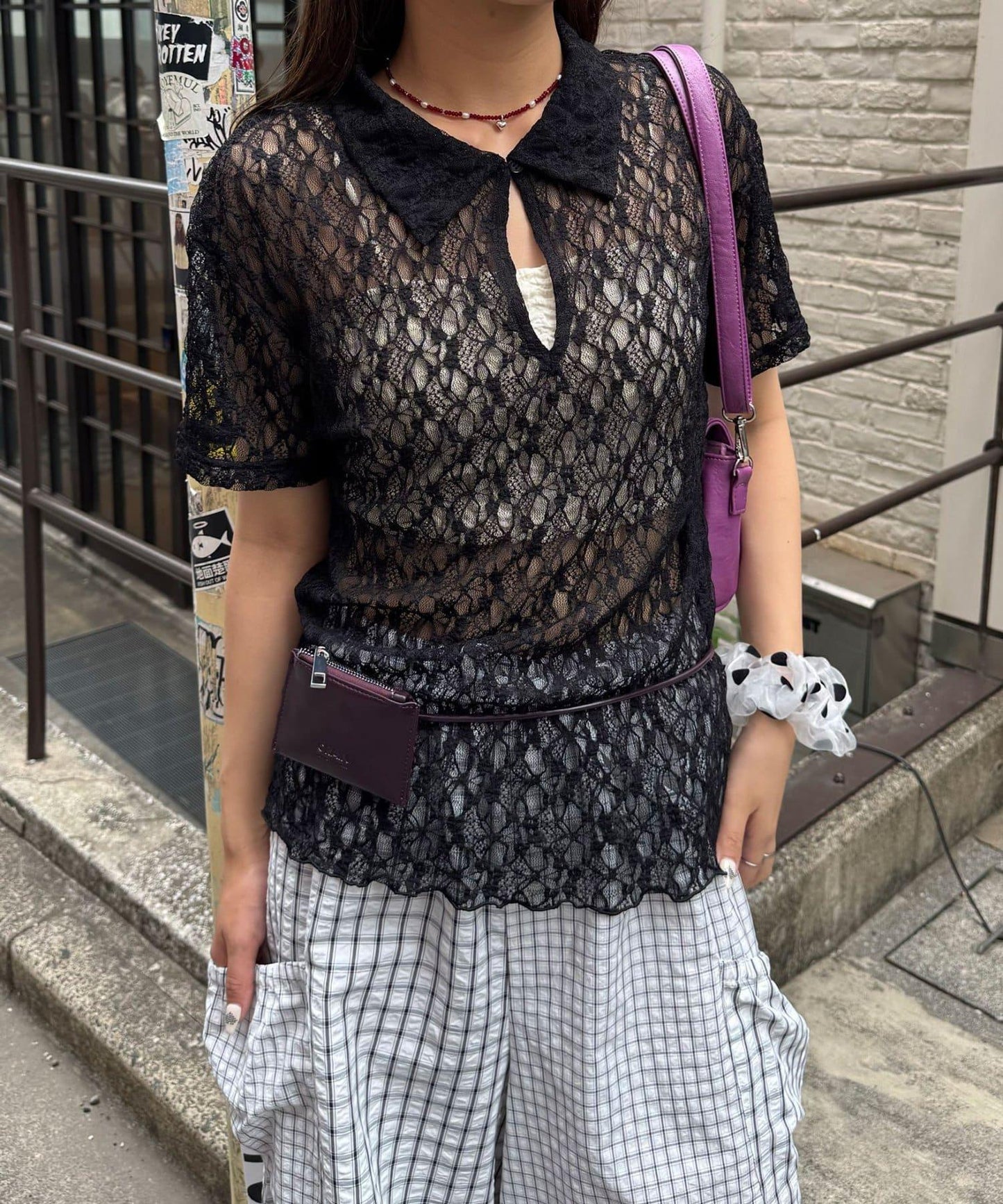 蕾絲Polo短袖上衣