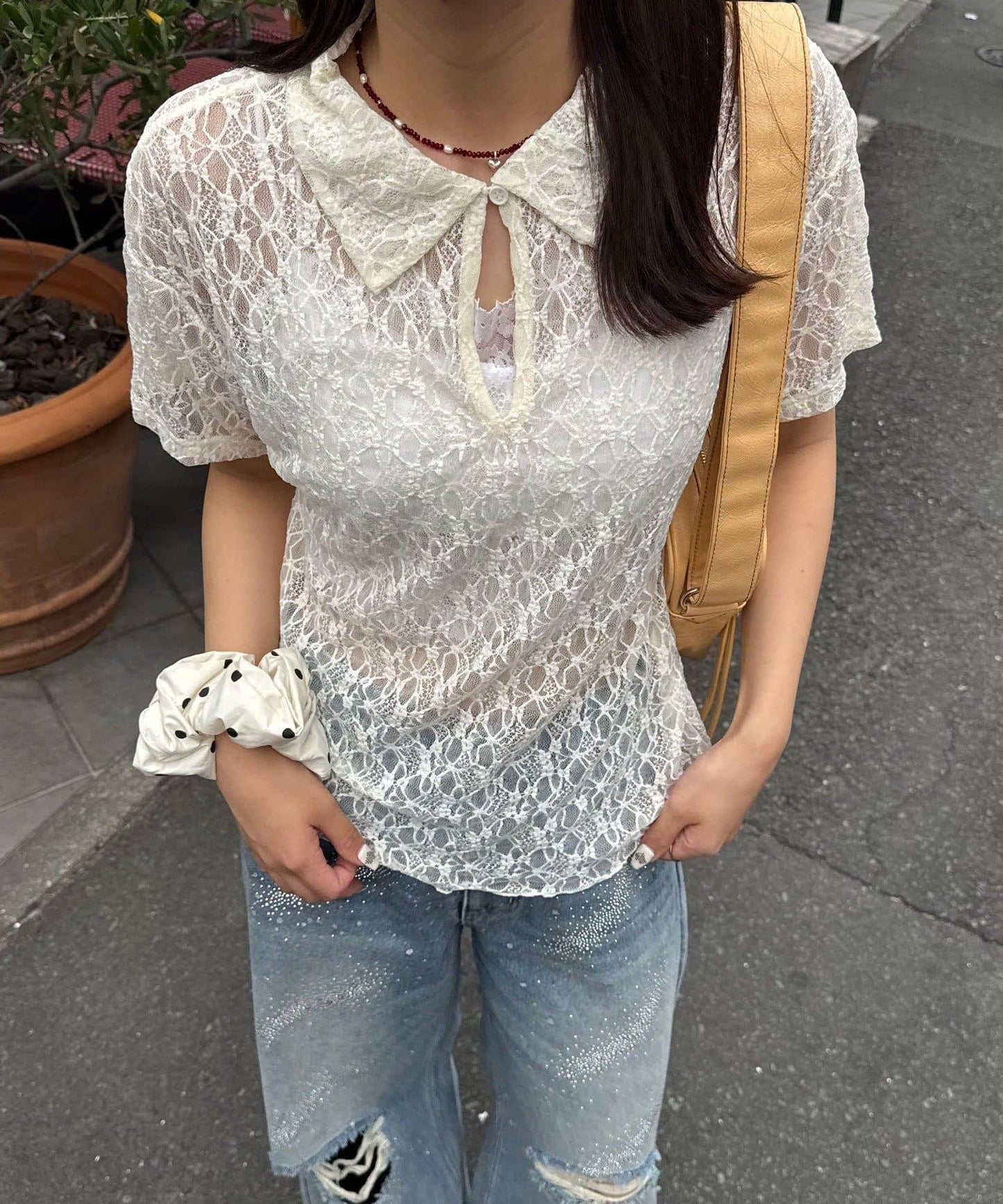 蕾絲Polo短袖上衣
