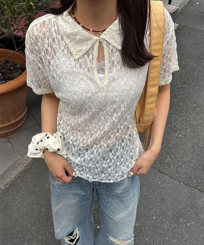蕾絲Polo短袖上衣