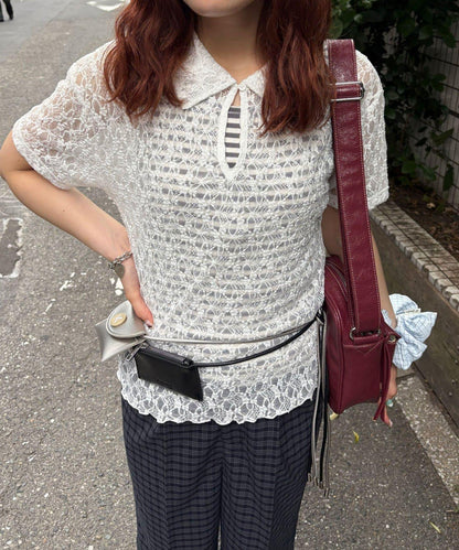 蕾絲Polo短袖上衣