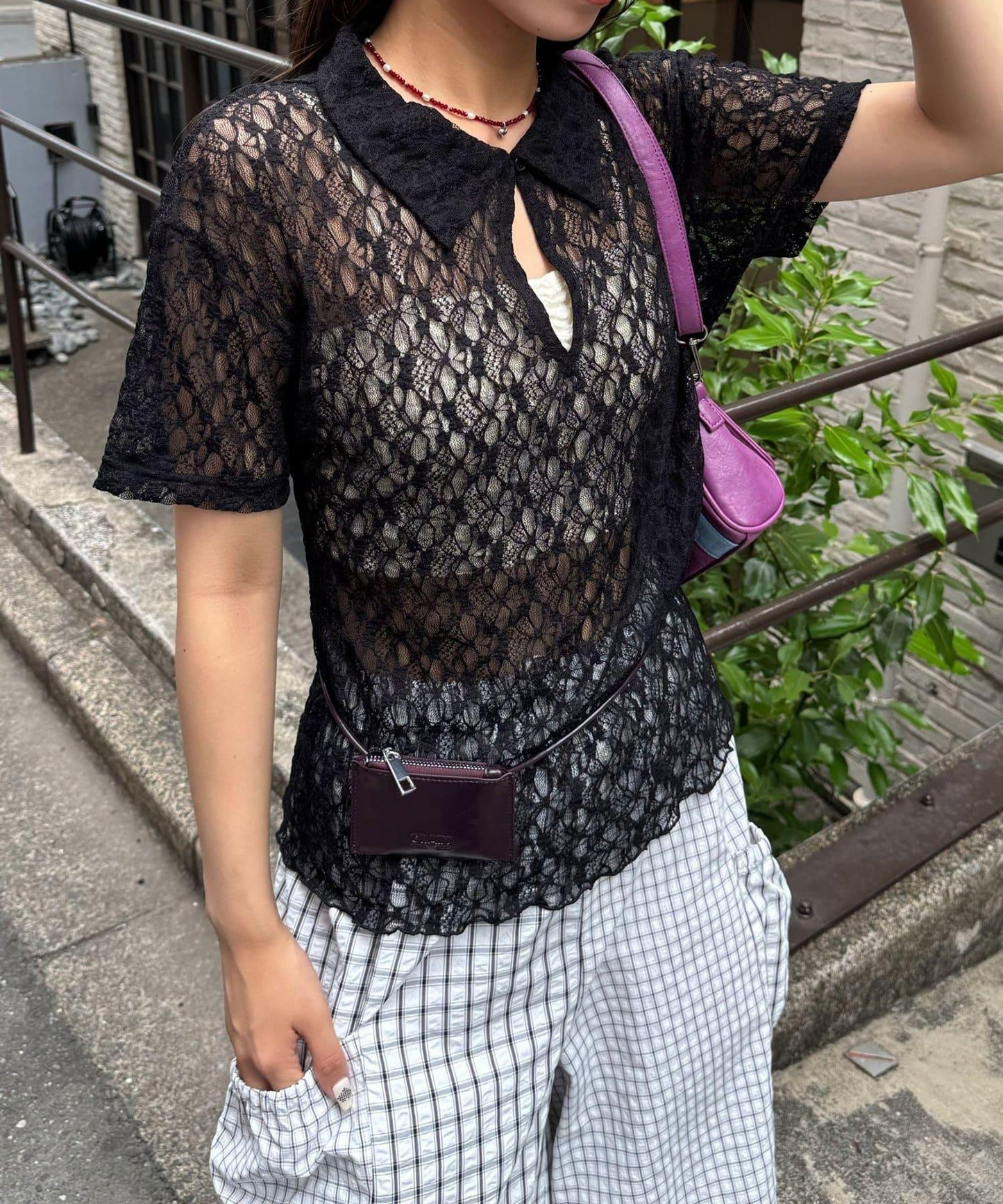 蕾絲Polo短袖上衣